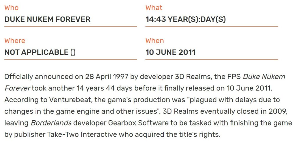 GBR - Most protracted game development - Duke Nukem Forever